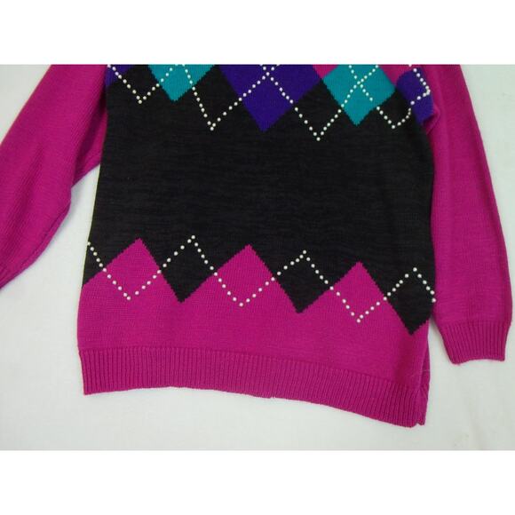 Vintage‎ 90s Y2K Sweater A Little Extra Size 20W Shoulder Pads Argyle Grandma - Picture 8 of 8
